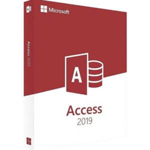 Microsoft Access 2019 image with logo with white lines and top red and bottom white box