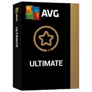 AVG Ultimate logo with company logo and black box with text