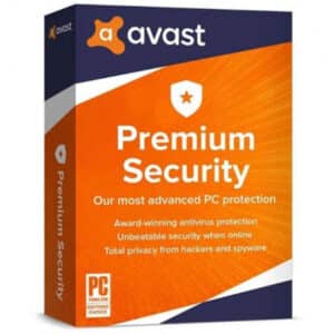 AVAST Premium Security for PC logo with yellow background and navy lines