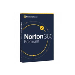 Norton 360 Premium Logo with yellow lines with navy color box