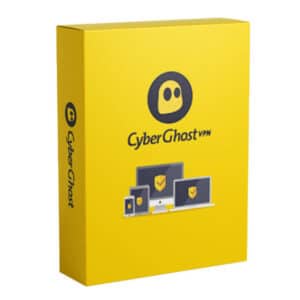 Cyberghost VPN Logo with a yellow box with a logo on it