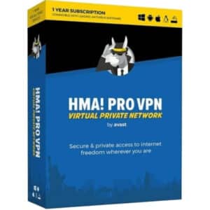 HMA VPN 2023 Logo with a box with a logo on it