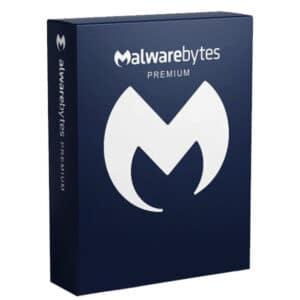 Malwarebytes Premium logo with a dark blue box with white squares