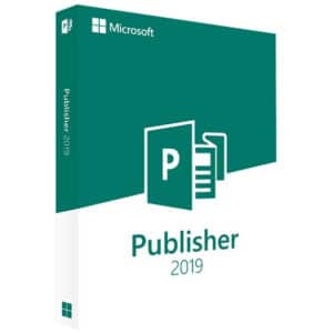 Microsoft Publisher 2019 logo with green box and white box
