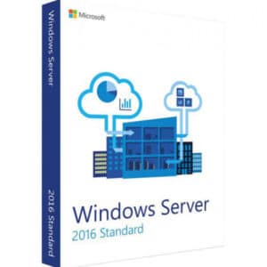 Windows Server 2016 Standard logo with a blue and white box with text