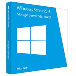 Windows Storage Server 2016 Standard with a blue box with white text
