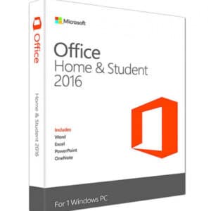 Office 2016 Home & Student office logo with gray text and red rectangle box and dark gray line