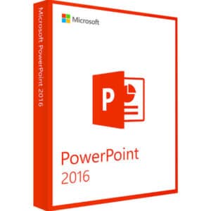 PowerPoint 2016 logo with a red line logo with white and red text including red border