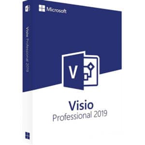 Microsoft Visio 2019 Professional dark and white box and blue lines with text