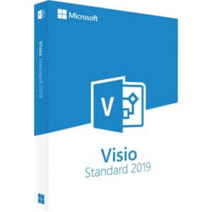 Microsoft Visio 2019 Standard blue box with white lines and company logo