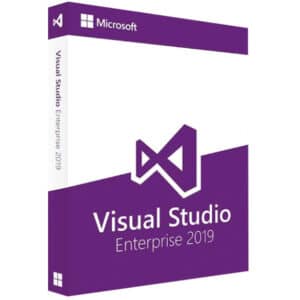 Visual Studio 2019 Enterprise logo with top and bottom purple with white logo text