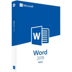 Word 2019 for Mac logo with blue and white box along with logo with lines